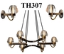 Đèn thả thân sắt mạ đồng chao thủy tinh khói của TH307, E14 x 06, KT(mm): H650 x D910